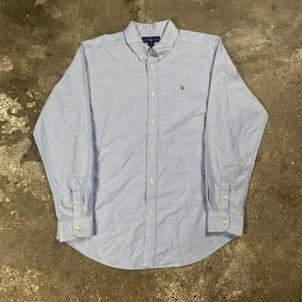 Polo Ralph Lauren Oxford Button Down Shirt Youth Size 20 Light Blue Flesh Pony
